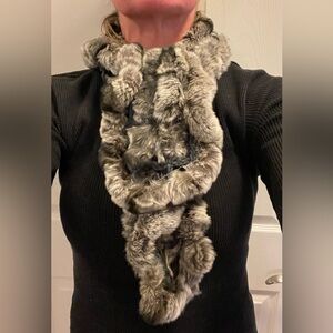 Genuine fur, Rex, rabbit, scarf, gray, and black brand new